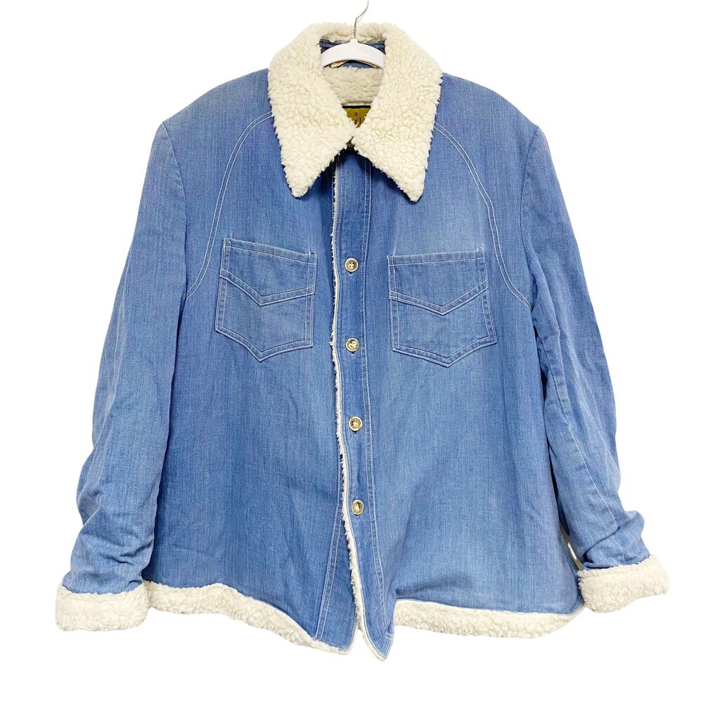 Vintage Robert Lewis Mens Size 44 Denim Sherpa Button Up Shirt Jacket Shaket